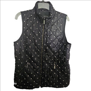 Women's Talbots Vest Size M Black Polka Dot Quilted